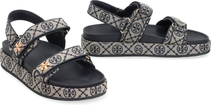 TORY BURCH Jacquard Fabric Plateau Sandalen Blue Dames