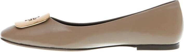 TORY BURCH Leren Ballerina Modder Logo Gouden Schoenen Brown Dames