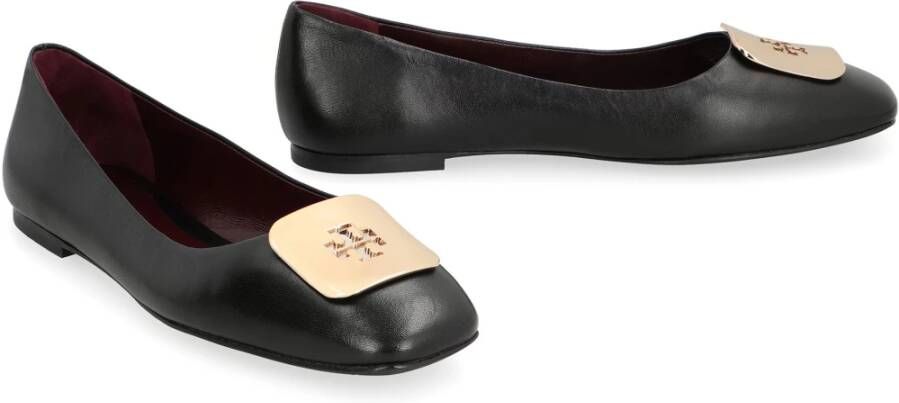 TORY BURCH Leren Ballet Flats Vierkante Neus Black Dames