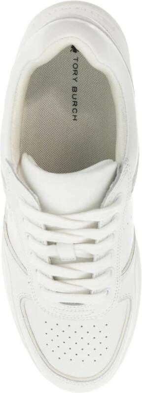 TORY BURCH Leren Court Sneakers met Double T White Dames