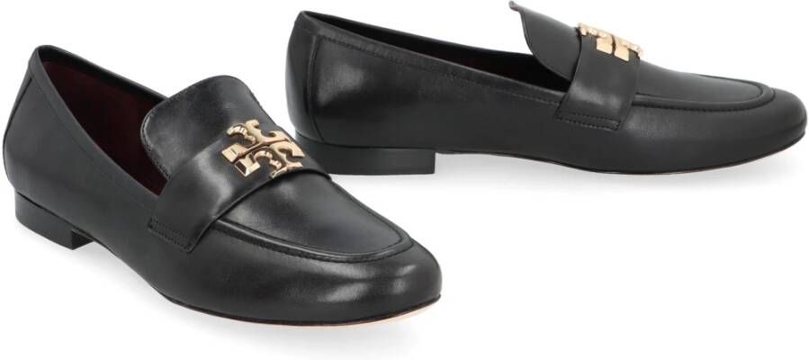 TORY BURCH Leren Loafers Ronde Neus Koeienhuid Black Dames