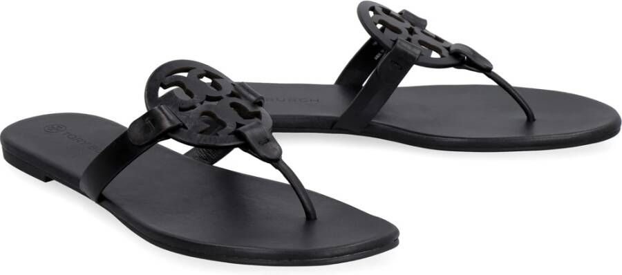 TORY BURCH Leren platte sandalen met logo detail Black Dames