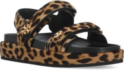 TORY BURCH Leren sandalen met dierenprint Brown Dames