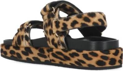 TORY BURCH Leren sandalen met dierenprint Brown Dames