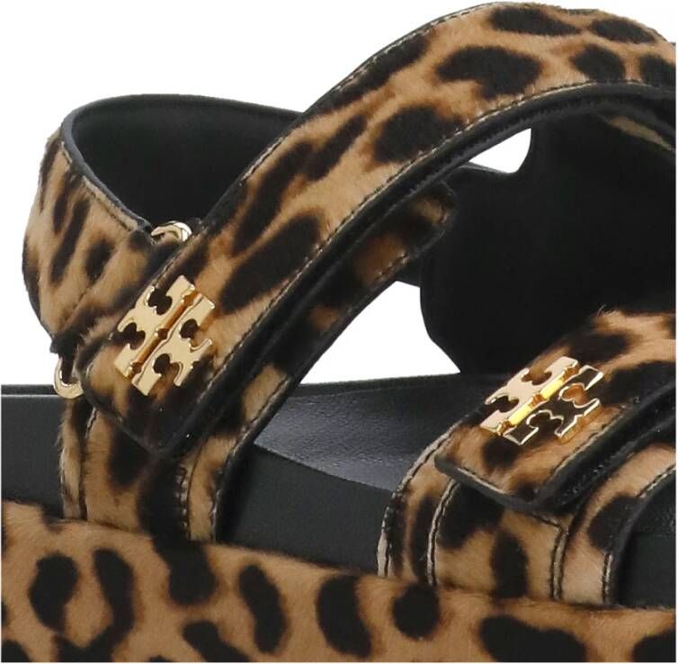 TORY BURCH Leren sandalen met dierenprint Brown Dames