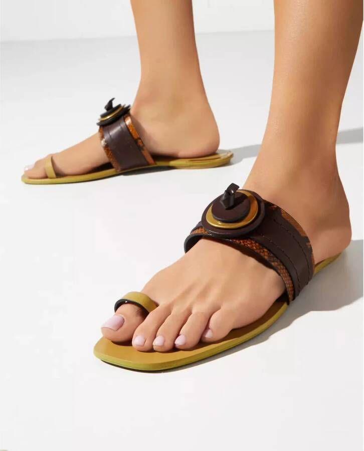 TORY BURCH Leren sandalen met groene zool Black Dames