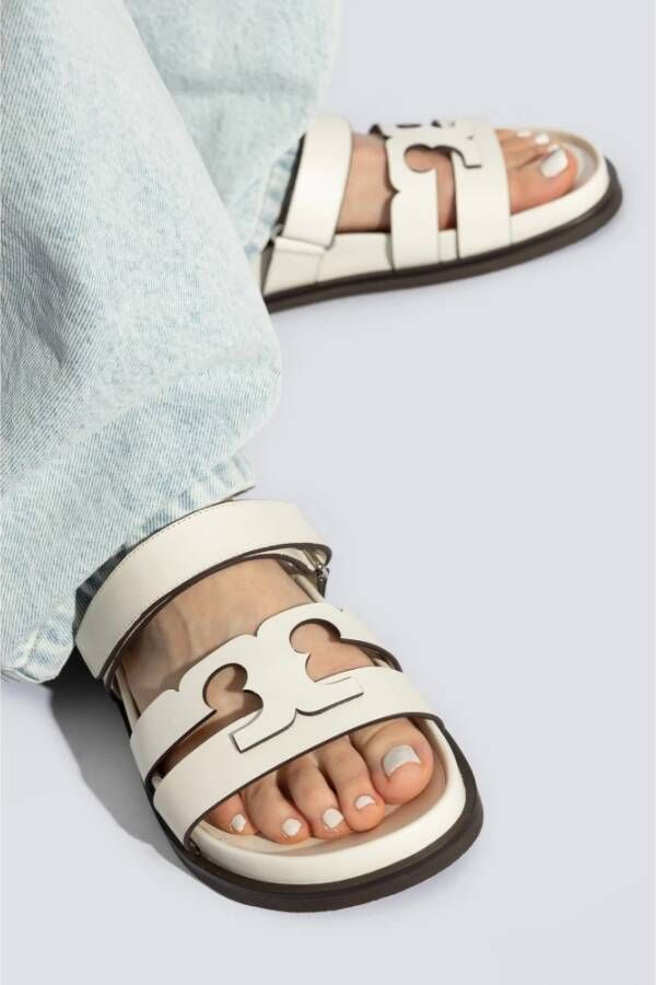 TORY BURCH Leren slides Ines White Dames