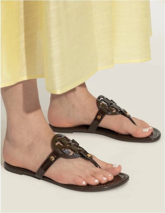 TORY BURCH Leren teenslippers Brown Dames