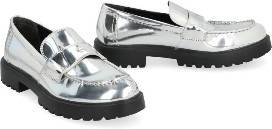 TORY BURCH Metallic Eco Leren Loafers Ronde Neus Gray Dames