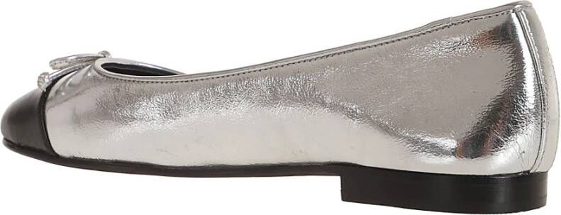 TORY BURCH Metallic Leren Ballerina's Verhogen Stijl Gray Dames