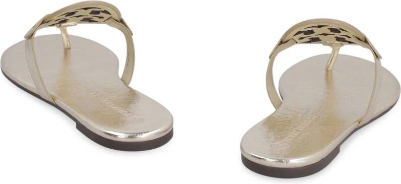 TORY BURCH Metallic Leren Platte Slippers Yellow Dames