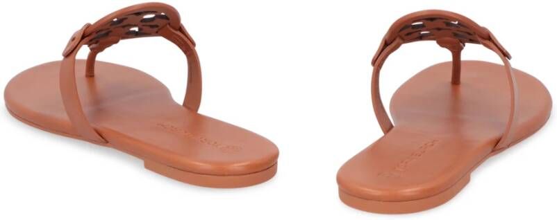 TORY BURCH Platte Leren Sandalen Ronde Neus Kalf Brown Dames