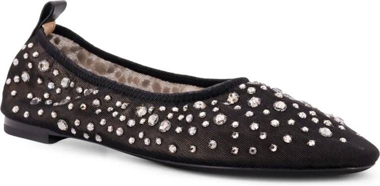 TORY BURCH Rhinestone Mesh Ballerina's met Leren Detail Black Dames