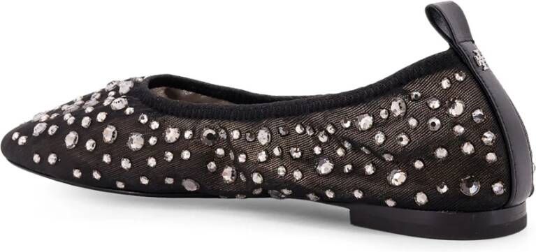 TORY BURCH Rhinestone Mesh Ballerina's met Leren Detail Black Dames