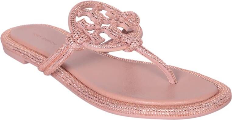 TORY BURCH Roze Kristalversierde Leren Sandalen Pink Dames