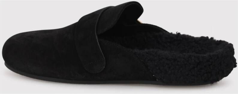 TORY BURCH Shearling Muiltjes met Logo Gesp Detail Black Dames