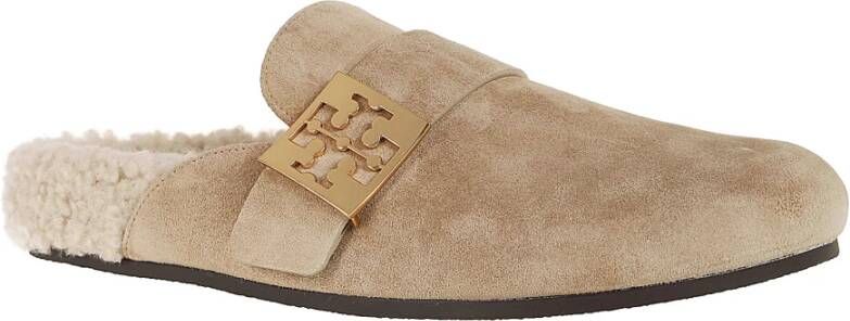 TORY BURCH Shearling Mule in Taupe Beige Dames