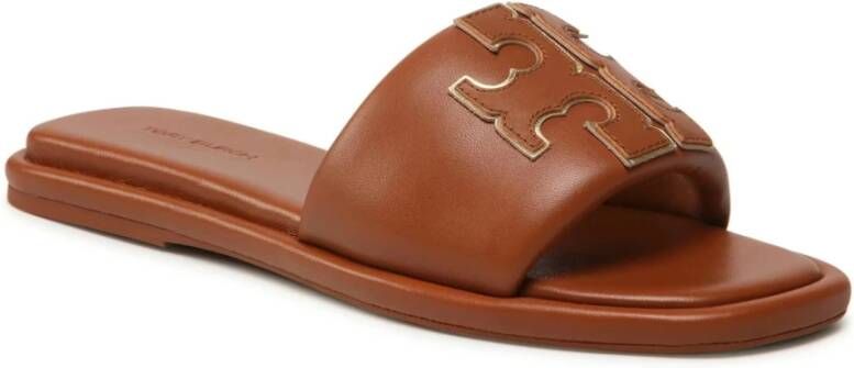 TORY BURCH Sportieve Double T Slide Sandalen Brown Dames