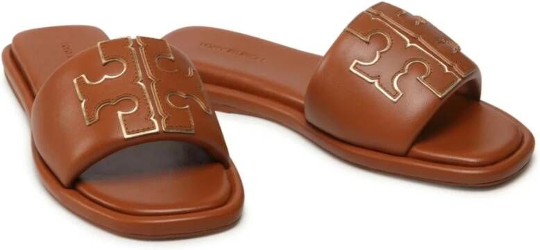 TORY BURCH Sportieve Double T Slide Sandalen Brown Dames