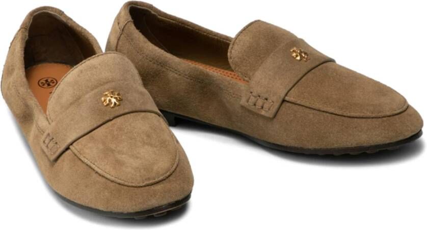 TORY BURCH Suede Loafers voor stijlvolle voeten Brown Dames