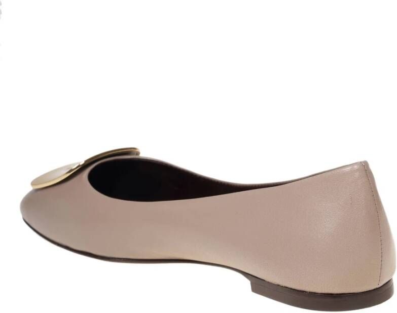 TORY BURCH Taupe Leren Ballerina met Vierkante Neus Gray Dames