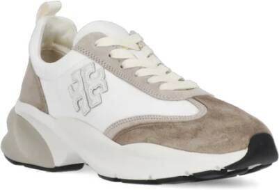 TORY BURCH Witte Leren Sneakers met Dubbel T Logo Wit Dames