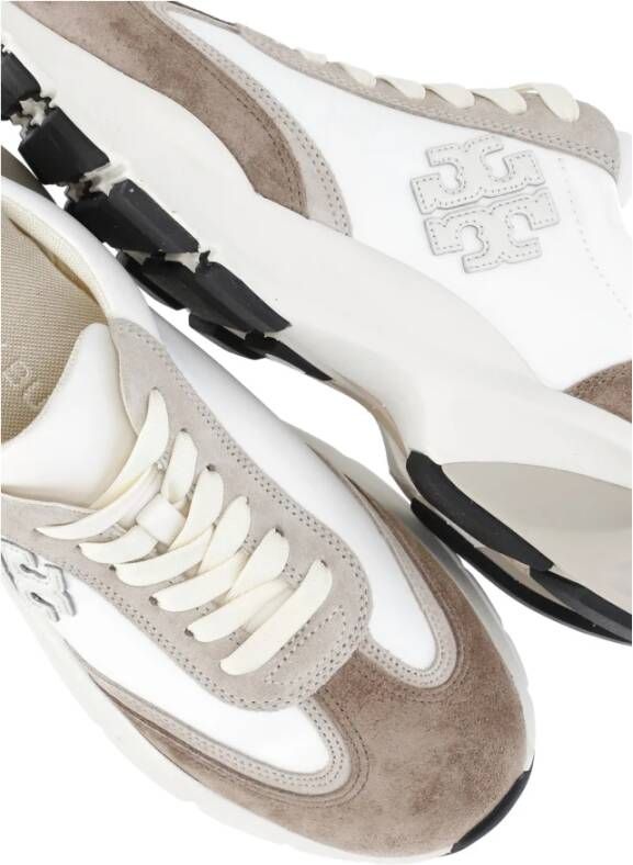 TORY BURCH Witte Leren Sneakers met Dubbel T Logo Wit Dames