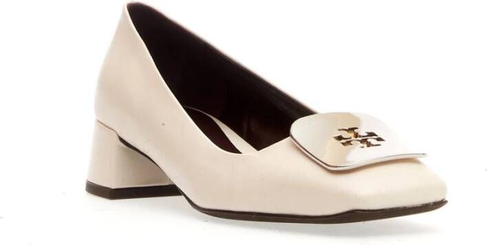 TORY BURCH Zilveren gesp pomp met logo White Dames