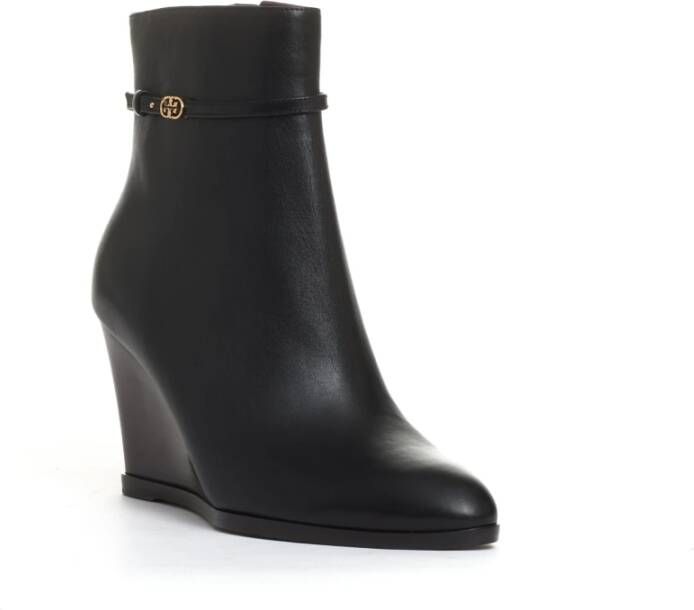 TORY BURCH Zwarte leren enkellaarzen Black Dames