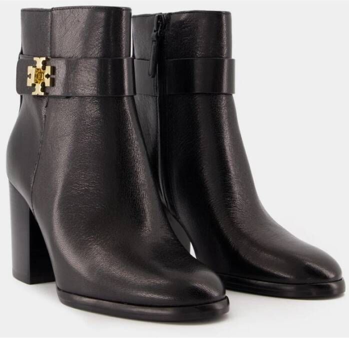 TORY BURCH Zwarte Leren Enkellaarzen Puntige Neus Black Dames