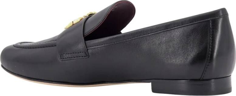 TORY BURCH Zwarte Leren Loafer Schoenen met Metalen Logo Black Dames