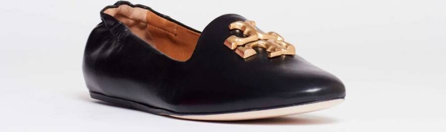 TORY BURCH Zwarte leren mocassin met gouden logo Black Dames