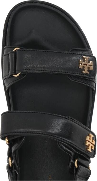 TORY BURCH Zwarte leren platte sandalen met dubbel T-logo Black Dames