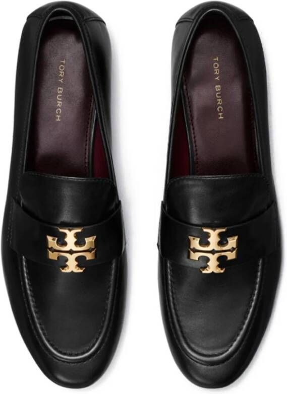 TORY BURCH Zwarte leren platte schoenen Double T Black Dames