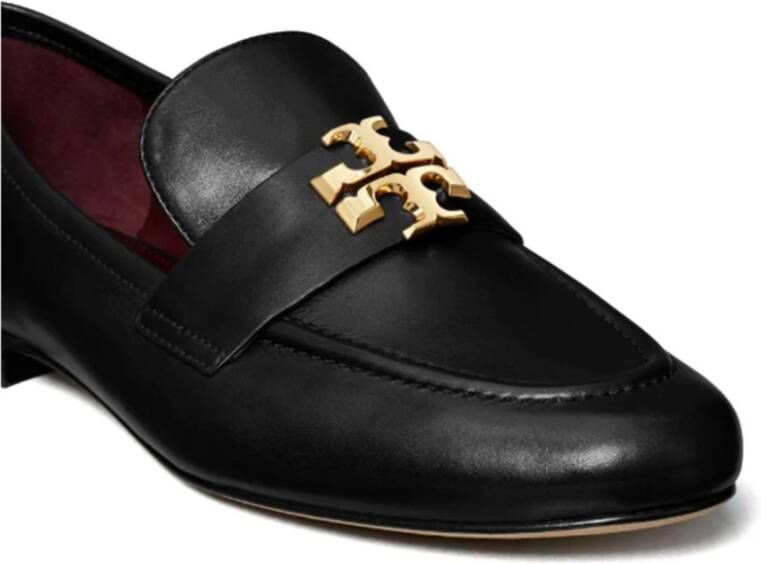 TORY BURCH Zwarte leren platte schoenen Double T Black Dames