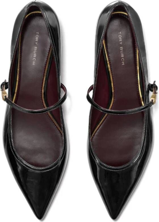 TORY BURCH Zwarte leren platte schoenen Double T Black Dames