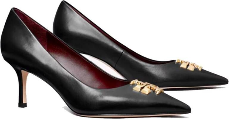 TORY BURCH Zwarte leren platte schoenen met T-plaat Black Dames