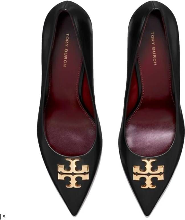 TORY BURCH Zwarte leren platte schoenen met T-plaat Black Dames