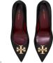 TORY BURCH Zwarte leren platte schoenen met T-plaat Black Dames - Thumbnail 3