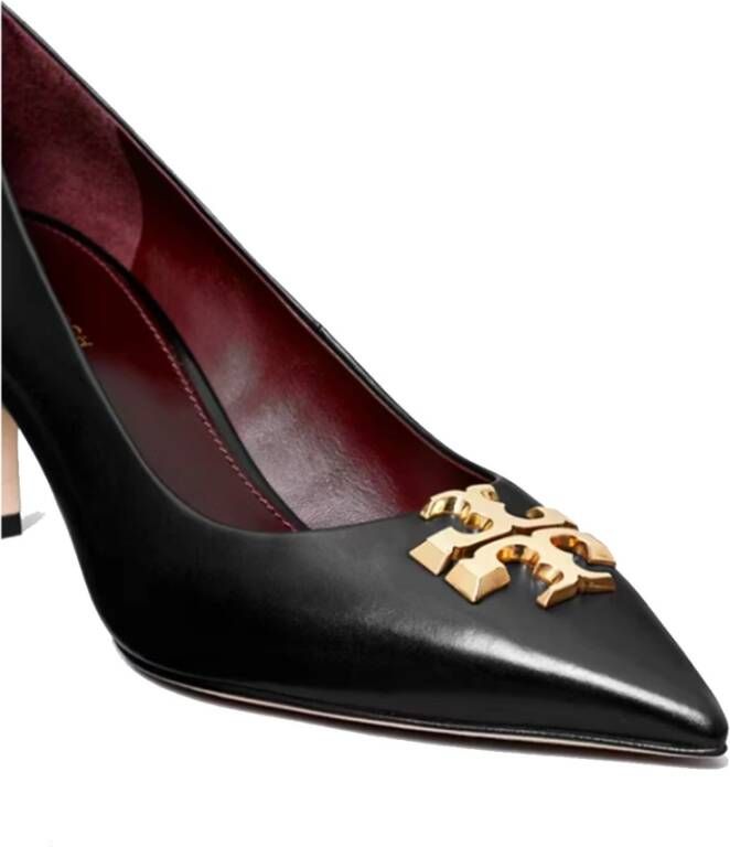 TORY BURCH Zwarte leren platte schoenen met T-plaat Black Dames