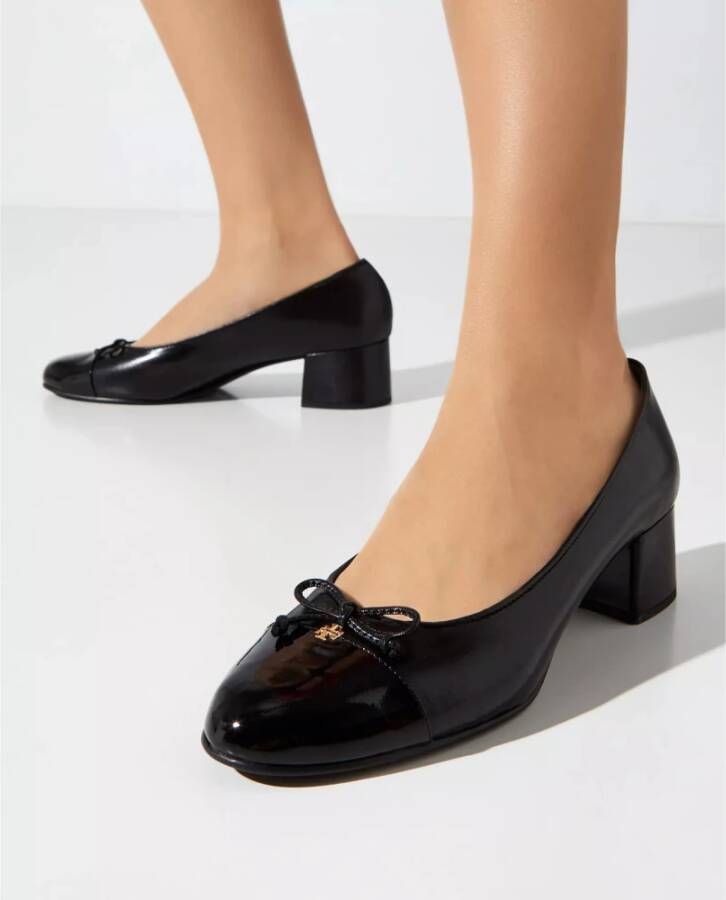 TORY BURCH Zwarte leren pumps met ronde neuzen Black Dames