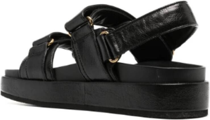 TORY BURCH Zwarte Leren Sandalen met Touch-Strap Sluiting Black Dames