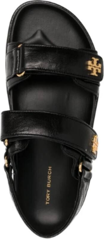 TORY BURCH Zwarte Leren Sandalen met Touch-Strap Sluiting Black Dames