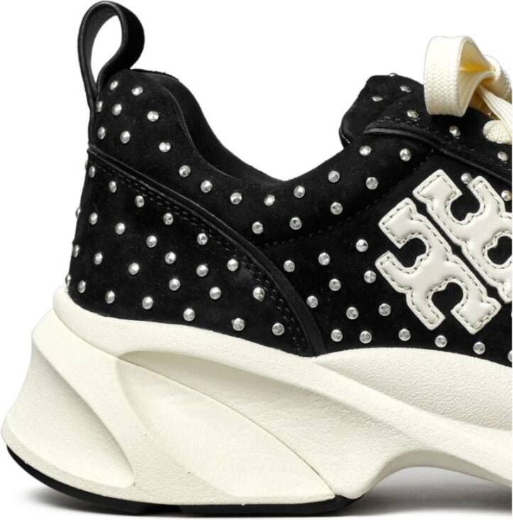 TORY BURCH Zwarte Leren Sneakers Paneelontwerp Black Dames