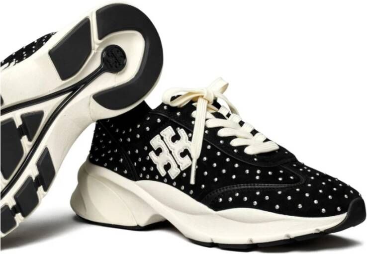 TORY BURCH Zwarte Leren Sneakers Paneelontwerp Black Dames