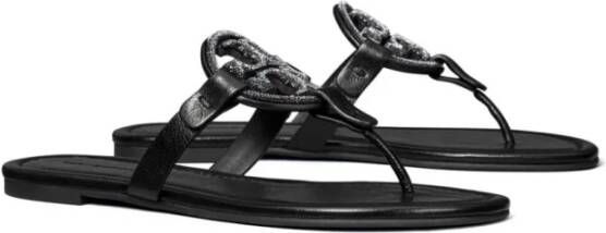 TORY BURCH Zwarte Miller Platte Sandalen Kristal Logo Black Dames