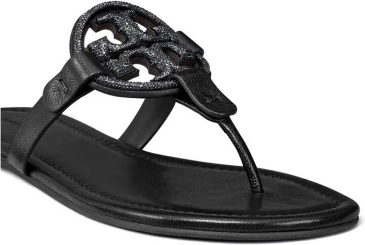 TORY BURCH Zwarte Miller Platte Sandalen Kristal Logo Black Dames