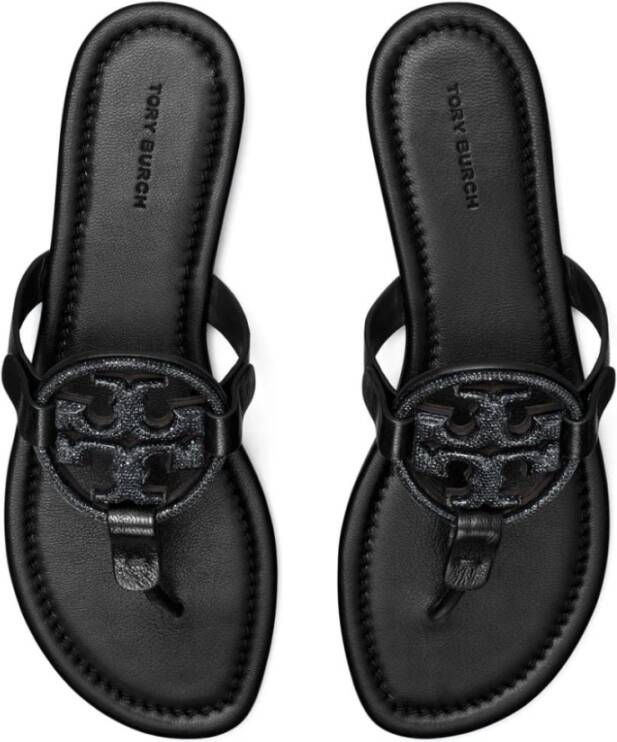 TORY BURCH Zwarte Miller Platte Sandalen Kristal Logo Black Dames