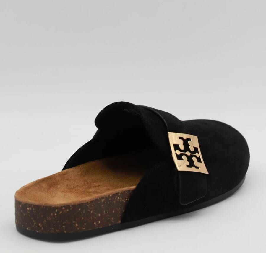 TORY BURCH Zwarte platte loafers met logodetail Black Dames