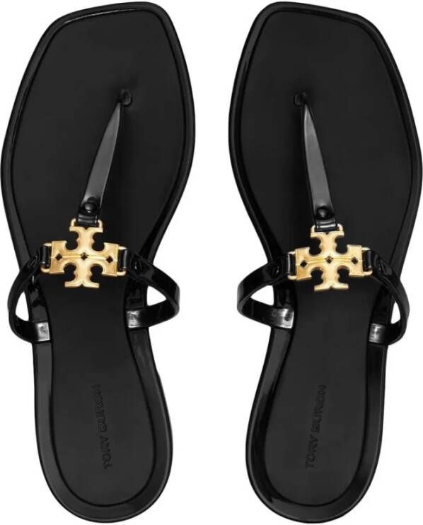 TORY BURCH Zwarte TPU Plate Sandalen met Messing Logo Black Dames